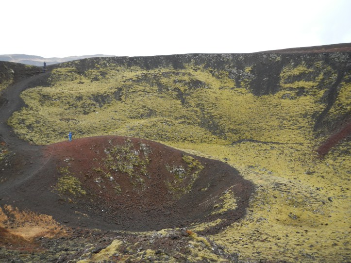 A view inside the crater of the cinder cone.  Unfortunately, I could not fit the entire rim in the picture (I had to watch my step - there wasn't far for me to step back!).  Look at the ring inside the crater for a human for scale.
