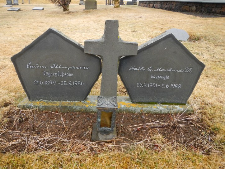 Tombstones created from cross sections of columnar basalt in Iceland.