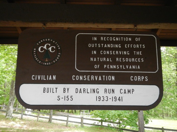 A sign at one of the many structures at Leonard Harrison State Park constructed by the CCC.