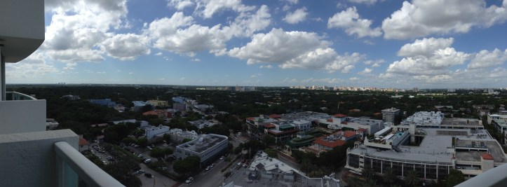 Looking out at and across the CocoWalk complex in Coconut Grove.