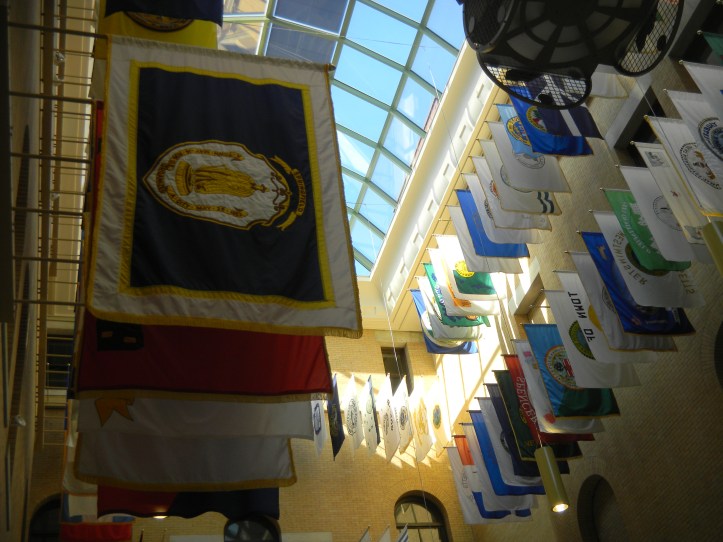 The Great Hall, which is a new addition to the State House, complete din 1990. Hanging in this room are the flags of each city in the state of Massachusetts. The one in front on the left is of Springfield - the city where I was born!