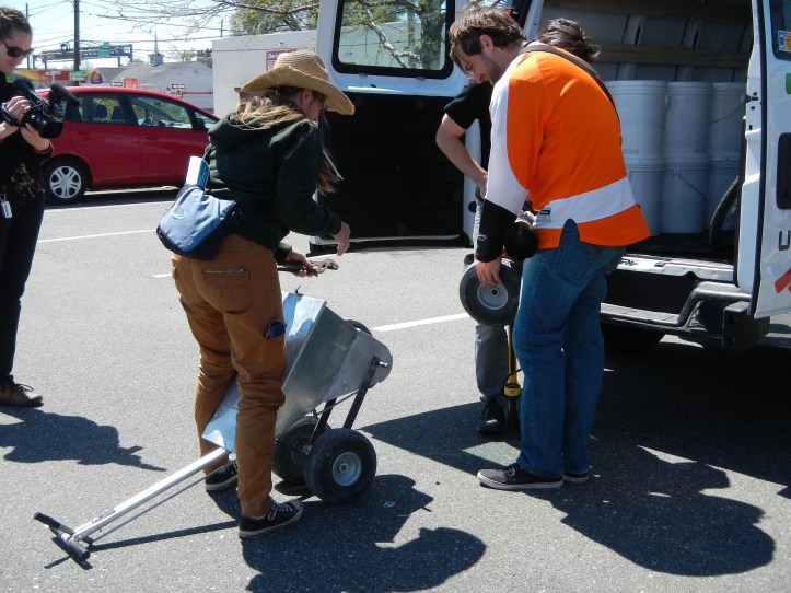 Before we set off, we met in a Target parking lot.  Air in the tires?  Check!  Van full of chalk to reload as we go along?  Check!