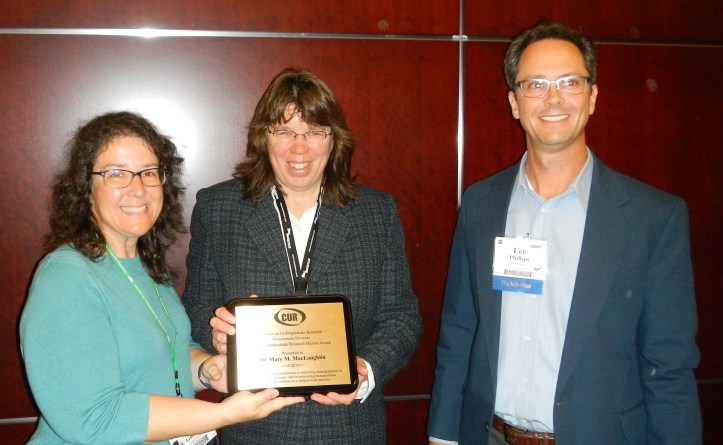 From left to right - myself, Dr. Mary MacLaughlin of Montana Tech (GeoCUR Undergraduate Research Mentor Award recipient), Dr. Lee Phillips, UNC and GeoCUR Chair