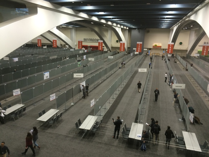 Here's an image of just a small portion of the poster hall, early in the morning when presenters are setting up their posters (which must be in place no later than 8AM).