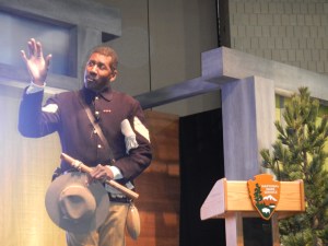 Ranger Shelton Johnson as a Buffalo Soldier, speaking in the Find Your Park Pavilion