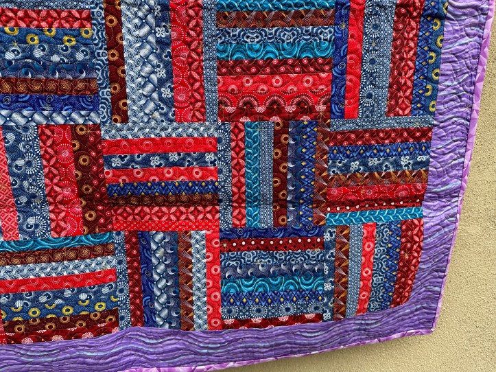 Close-up of blue and red fabrics