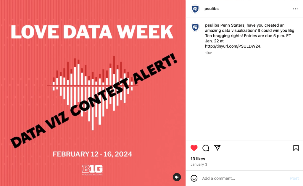 screenshot of an Instagram post about Love Data Week