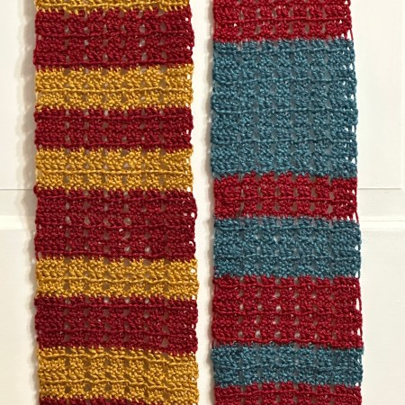 Two hanging crocheted pieces